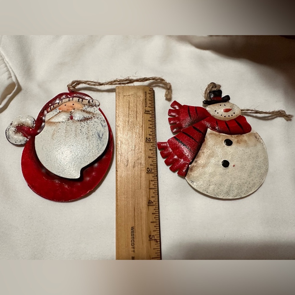 Santa and Snowman Tin Ornaments -‎ Double-sided
